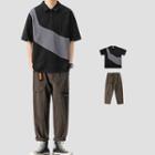 Elbow-sleeve Two-tone Polo Shirt / Cargo Shorts / Loose Fit Pants
