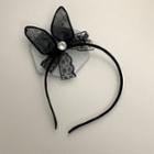Rhinestone Lace Bow Headband Black - One Size