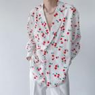Cherry Print Double-breasted Blazer