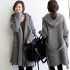 Long Hooded Open-front Cardigan Gray - One Size
