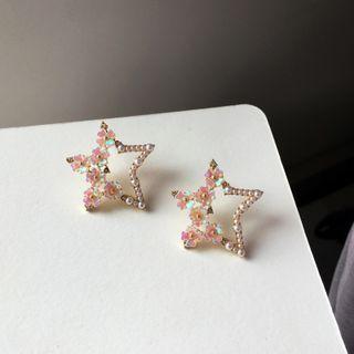 925 Sterling Silver Beaded Star Stud Earrings Star - One Size