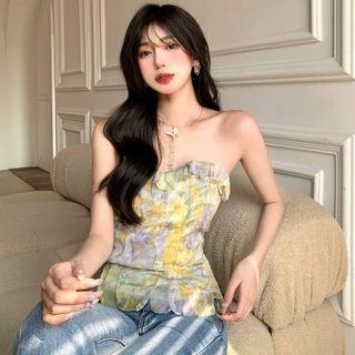 Ruffled Floral Tube Top As Figure - One Size