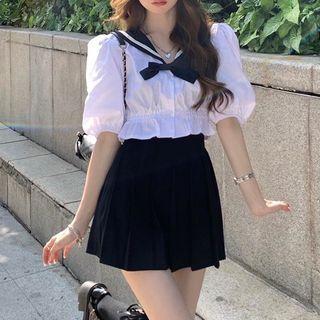 Sailor Collar Blouse / Pleated Mini Skirt