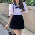 Sailor Collar Blouse / Pleated Mini Skirt