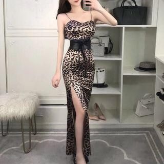 Leopard Pattern Spaghetti Strap Maxi Dress