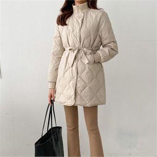 Drawstring-waist Quilted Jacket Beige - One Size