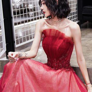 Ruffle Trim Strapless Party Dress