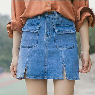 Slit Hem A-line Denim Skirt