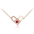 Fashion Romantic Plated Rose Gold 316l Stainless Steel Heart Lock Necklace With Red Cubic Zircon Rose Gold - One Size
