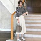 Striped Sweater / Accordion Pleat Midi Skirt