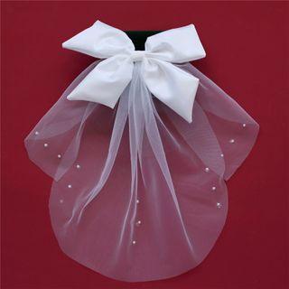 Bow-accent Mesh Wedding Veil As Shown In Figure - One Size