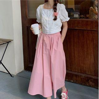 Lace Trim Short Sleeve Blouse / Wide Leg Skort