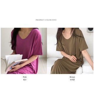 U-neck Slit-side Maxi T-shirt Dress