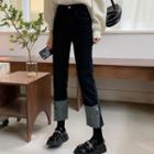 High Waist Contrast Trim Straight Leg Jeans