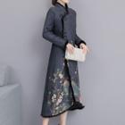 Floral Print Frog-buttoned Padded Coat