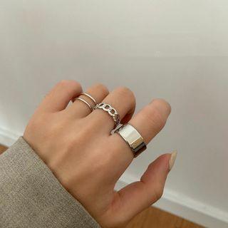 Set Of 3: Alloy Open Ring (assorted Designs) G1176 - Set Of 3 - Silver - One Size