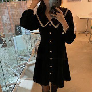 Long-sleeve Collar Corduroy Mini Dress