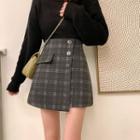 Asymmetric Woolen Gingham Skirt