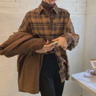 Woolen Blazer / Long-sleeve Plaid Shirt
