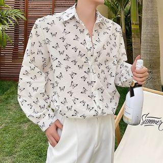 Long-sleeve Butterfly Print Loose-fit Shirt