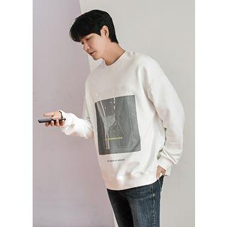Transparent-patch Printed Fleece-lined Sweatshirt