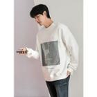 Transparent-patch Printed Fleece-lined Sweatshirt