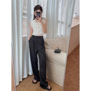 Tassel Sleeveless Top / Plain Straight Leg Pants