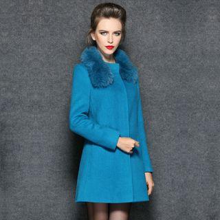 Furry-collar Cashmere Coat