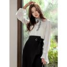 Piped Frill-trim Bell-sleeve Blouse