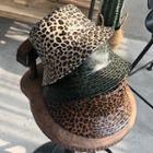 Leopard Print Faux Leather Bucket Hat