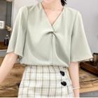 Twist-front Short-sleeve V-neck Blouse