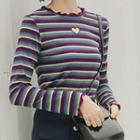 Long-sleeve Striped Heart Cutout Top