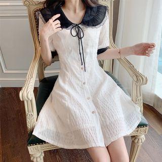 Short-sleeve Peter Pan Collar A-line Shirtdress