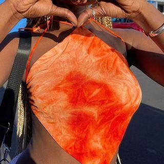 Halter-neck Tie Dye Crop Top Tangerine - One Size