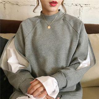 Oversized Mock Two-piece Pocketed Sweatshirt Gray - One Size