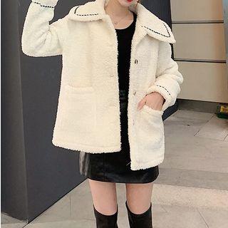 Contrast Trim Collared Fleece Jacket