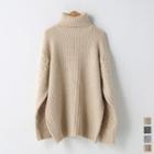 Turtle-neck Loose-fit Cable-knit Sweater
