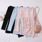 Set: Long-sleeve Crop T-shirt + Asymmetric Mini Skirt