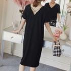 Cross Neck Short-sleeve Midi T-shirt Dress