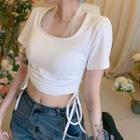 Short-sleeve Drawstring Cropped T-shirt White - One Size