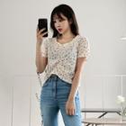 Shirred-front Floral Print Top