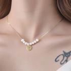 Chinese Characters Pendant Faux Pearl Pendant Sterling Silver Choker Gold - One Size