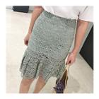 Ruffle-hem Lace Pencil Skirt
