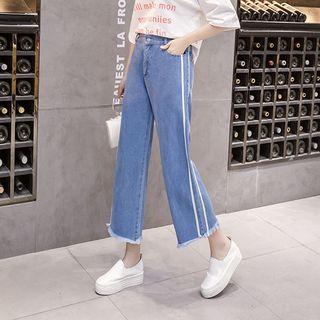 High-waist Striped Wide-leg Jeans