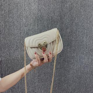 Faux Leather Heart Buckle Shoulder Bag