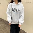 Lettering Print Drawstring Hoodie Light Gray - One Size