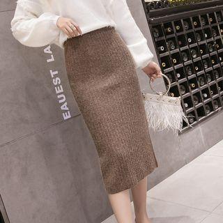 Slit Straight-fit Midi Knit Skirt / Sweater
