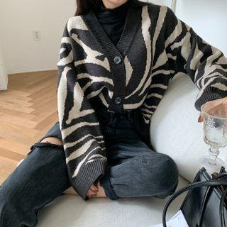 V-neck Zebra-print Cardigan