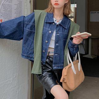 Striped Shawl Collar Denim Jacket