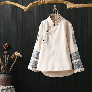 Embroidered Frog-button Detail Long-sleeve Top